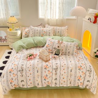 4-Piece Set Bedding Modal Quilt Cover Set with 1 Quilt Cover 1 Sheet and 2 Pillowcases 2m Bed (200 * 230cm) Style 1