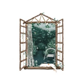 Idyllic False Window Cat Decoration Wall Sticker: Enhance and Beautify Your Space with 2 Pieces, Each 30*80cm