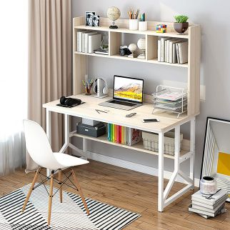 Sharpdo Home Office Desk: Space-Saving Design with Open Storage Space & Bookshelf, Ideal for Study Room, Dimensions 120*60* 141.5 cm