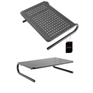 Monitor stand riser also functions as a laptop holder, offering ergonomic elevation for both monitors and laptops, suitable for use in both home and office settings.