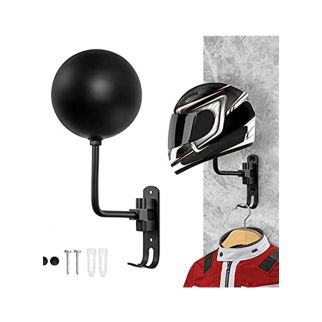 Helmet holder wall mount is a motorcycle helmet rack designed for convenient storage and display. With 180° rotation capability and two hooks, it offers versatile and space-saving organization for helmets.