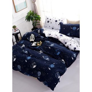 4-Piece Dream Galaxy Design Bedding Set: Microfiber Material in Blue/White, Single Size