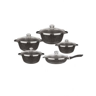 10 Piece Cookware Set Aluminum Pots and Pans With Tempered Glass Lids Kitchen Tools Style 1