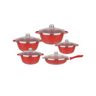 10 Piece Cookware Set Aluminum Pots and Pans With Tempered Glass Lids Kitchen Tools Style 2