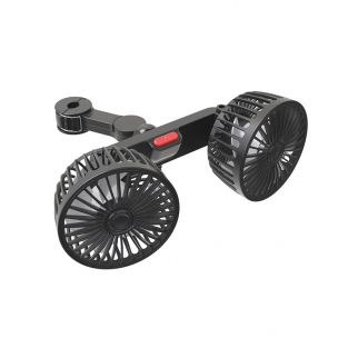3-speed car fan features dual heads for the back row, offering 360° adjustability. Powered via USB, it provides efficient cooling with 10W power, ensuring comfort during travels.