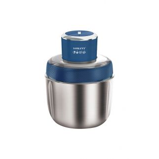 Blue/silver electric meat grinder chopper food processor with 2 stainless steel bowls, offering 2 speeds, 2.5L capacity, 4 blades, and powered at 500W.