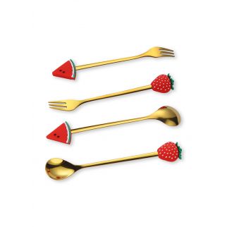 4-Piece Stainless Steel Dessert Fork And Spoon Set Gold