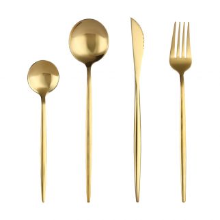 Gold 4-Piece Stainless Steel Cutlery Set: Stylish and Elegant Dining Utensils for Any Occasion or Table Setting Style B