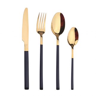 Black and Gold 4-Piece Stainless Steel Cutlery Set: Elegant Dining Utensils with a Stylish Combination, Ideal for Any Table Setting Style A