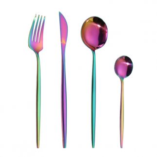 4-Piece Multicolored Titanium Plated Flatware Set: Elevate your dining experience with this vibrant and durable cutlery set