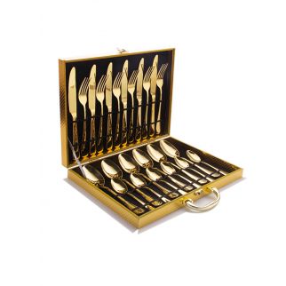 24-Piece Gold Stainless Steel Cutlery Set: Add a touch of elegance to your dining table with this luxurious cutlery set