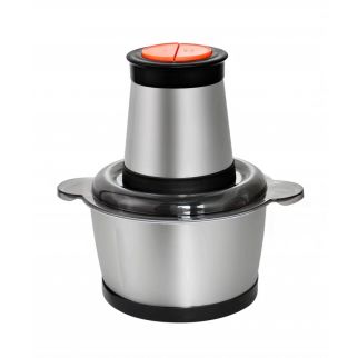 SK-GR7 vertical chopper/mincer with a 3L stainless steel bowl, offering 2 speeds and 400W power. The removable four-blade system assists in chopping, crushing ice, mincing, grinding, and pureeing various ingredients