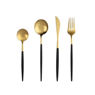 Black and Gold Stainless Steel Cutlery Set, Perfect for Adding Elegance to Dining Experience, Includes Four Essential Pieces