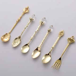 European Cutlery 6 Set Fruit Fork Retro Decoration Gold