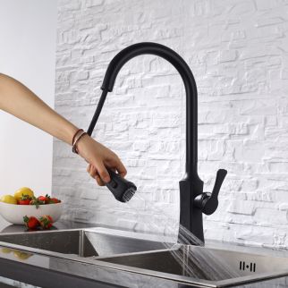 Hot And Cold Kitchen Black Pull-out Rotating Sink Faucet Drawing