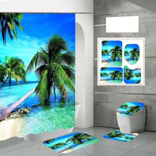 Mold Proof Polyester Beach Bathroom Shower Curtain BM518 4piece suit