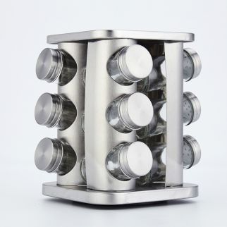 Spice Rack Kitchen Glass Seasoning Salt Pepper Sugar Jars And Stainless Silver
