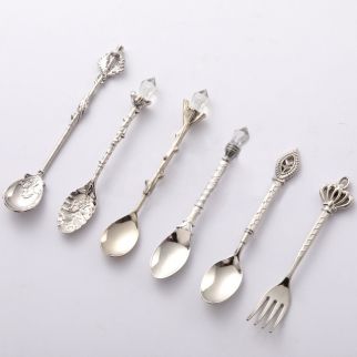European Cutlery 6 Set Fruit Fork Retro Decoration Silver