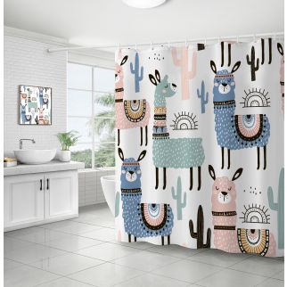 Alpaca and Cactus Digital Printing Shower Curtain