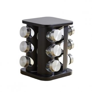 Spice Rack Kitchen Glass Seasoning Salt Pepper Sugar Jars And Stainless Black