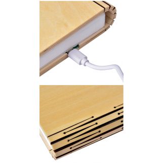 LED Night Light Folding Book Light USB Port Rechargeable Wooden Magnet  Lamp White Maple White