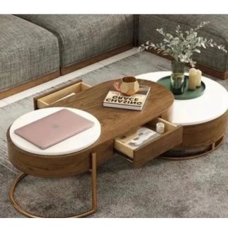 طاولة خدمة خشب قشرة لوز مع بديل الرخام