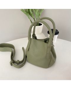 Litchi Soft Leather Solid Crossbody Basket Bucket Bag